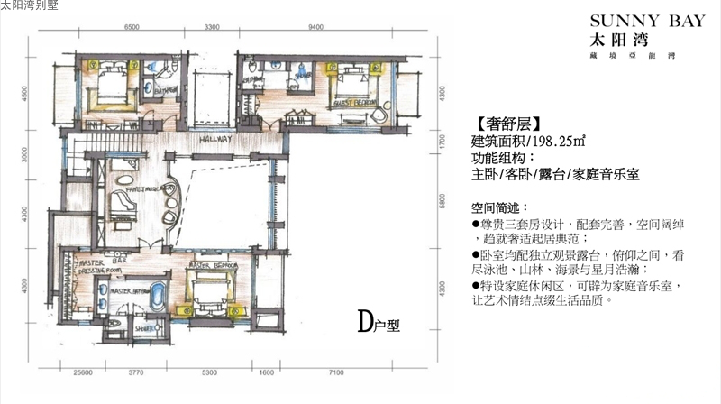 太阳湾别墅D户型奢舒层 建筑面积：198.25㎡