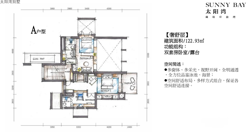 太阳湾别墅A户型奢舒层 建筑面积：122.93㎡