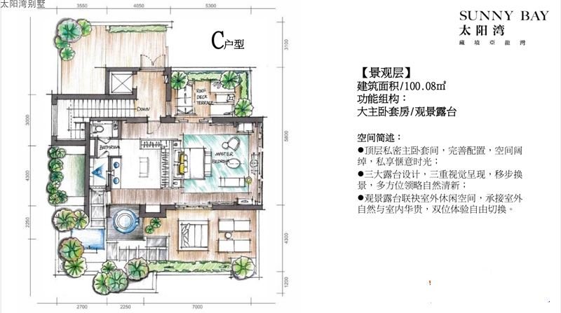 太阳湾别墅C户型图景观层 建筑面积：100.08㎡