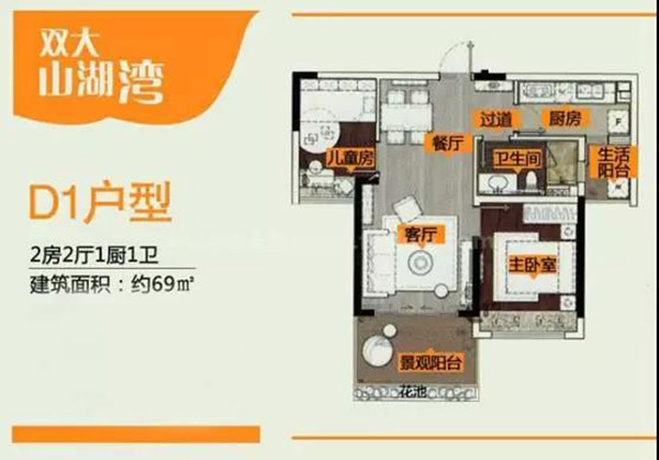 二居室 建筑面积：69㎡