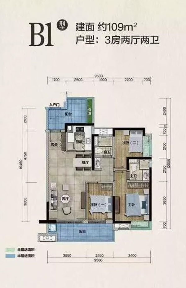 三居室 建筑面积：109㎡