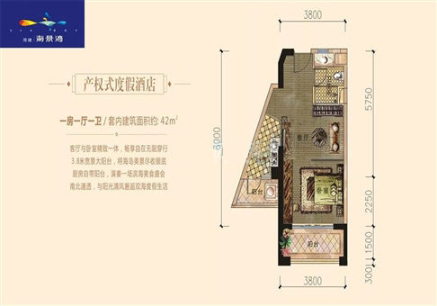 1房1厅1卫 建筑面积：42㎡