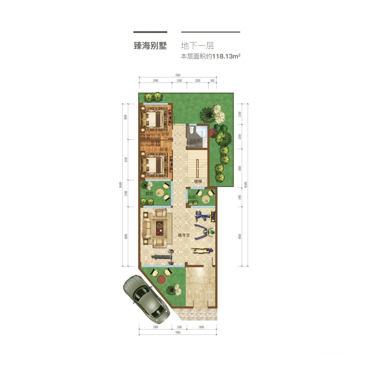 清凤海棠长滩-臻海别墅户型地下层 建筑面积：118.13㎡