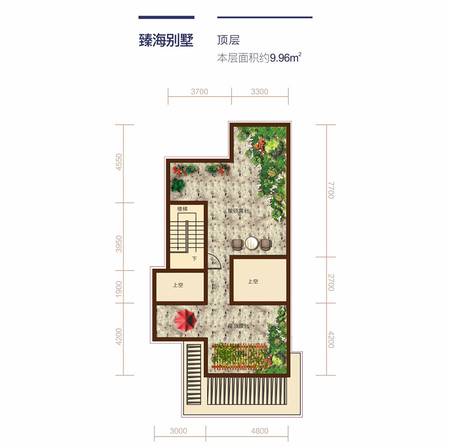 清凤海棠长滩-臻海别墅户型顶层 建筑面积：9.96㎡